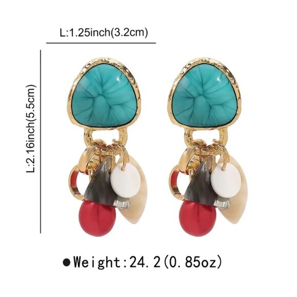NEW Boho Glam Colorful Turquoise Gold Chunky Drop Earrings - Picture 5 of 5